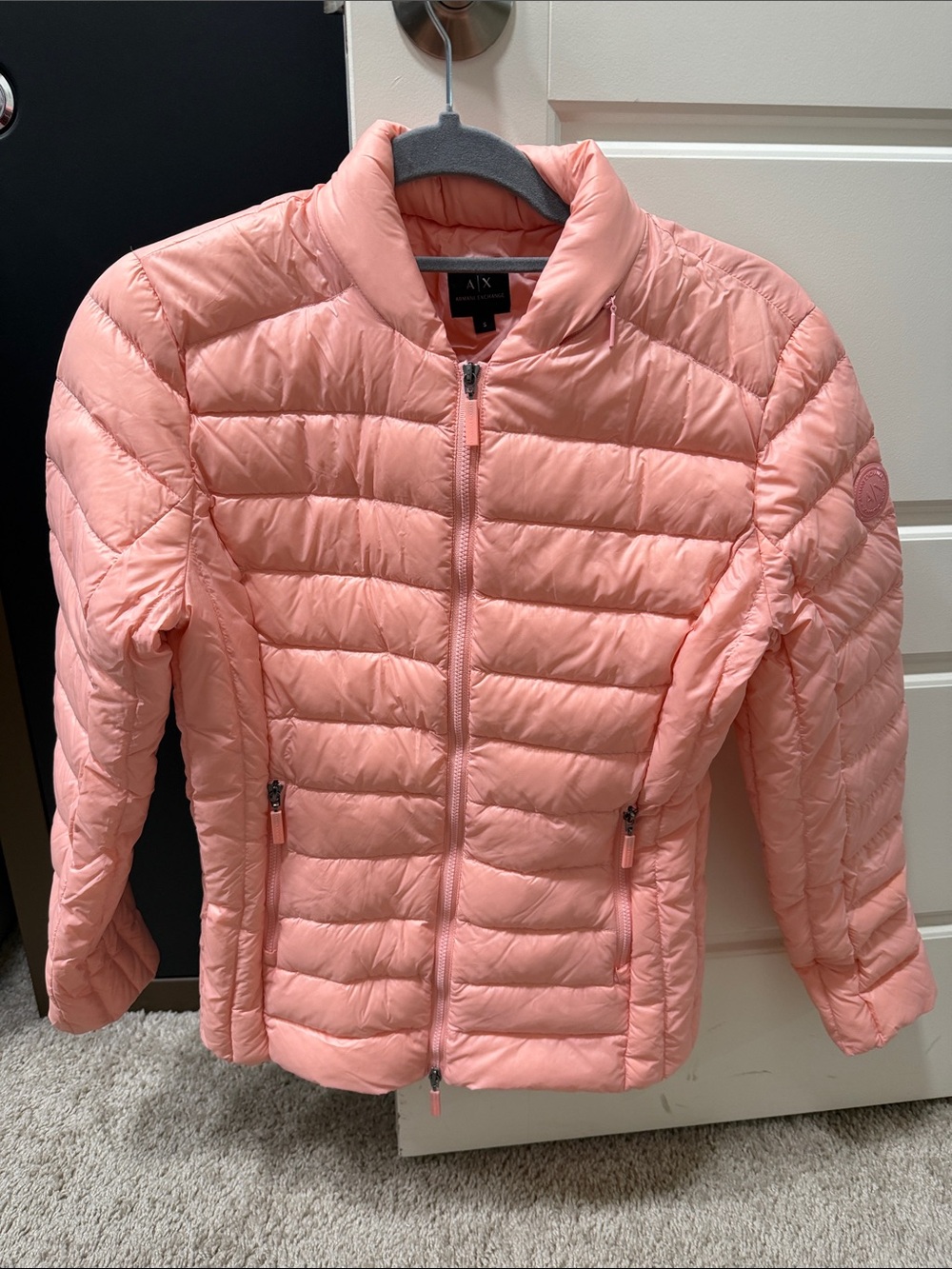 A/X Armani Exchange Girls' Peach Pink Quilted Packable Puffer Jacket